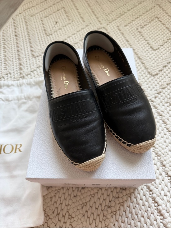 Dior Shoes - Dior Black Leather Espadrille Loafers with Natural Jute Trim